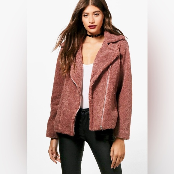 NWOT | BOOHOO PINK TEDDY MOTO JACKET REVOLVE ASOS - Picture 2 of 10
